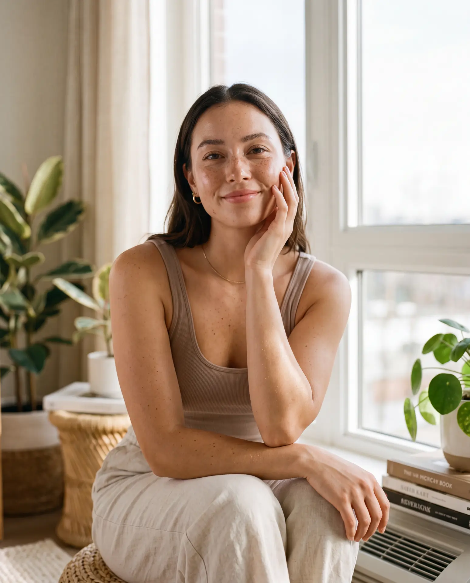 Mia Bennett, licensed esthetician, at home