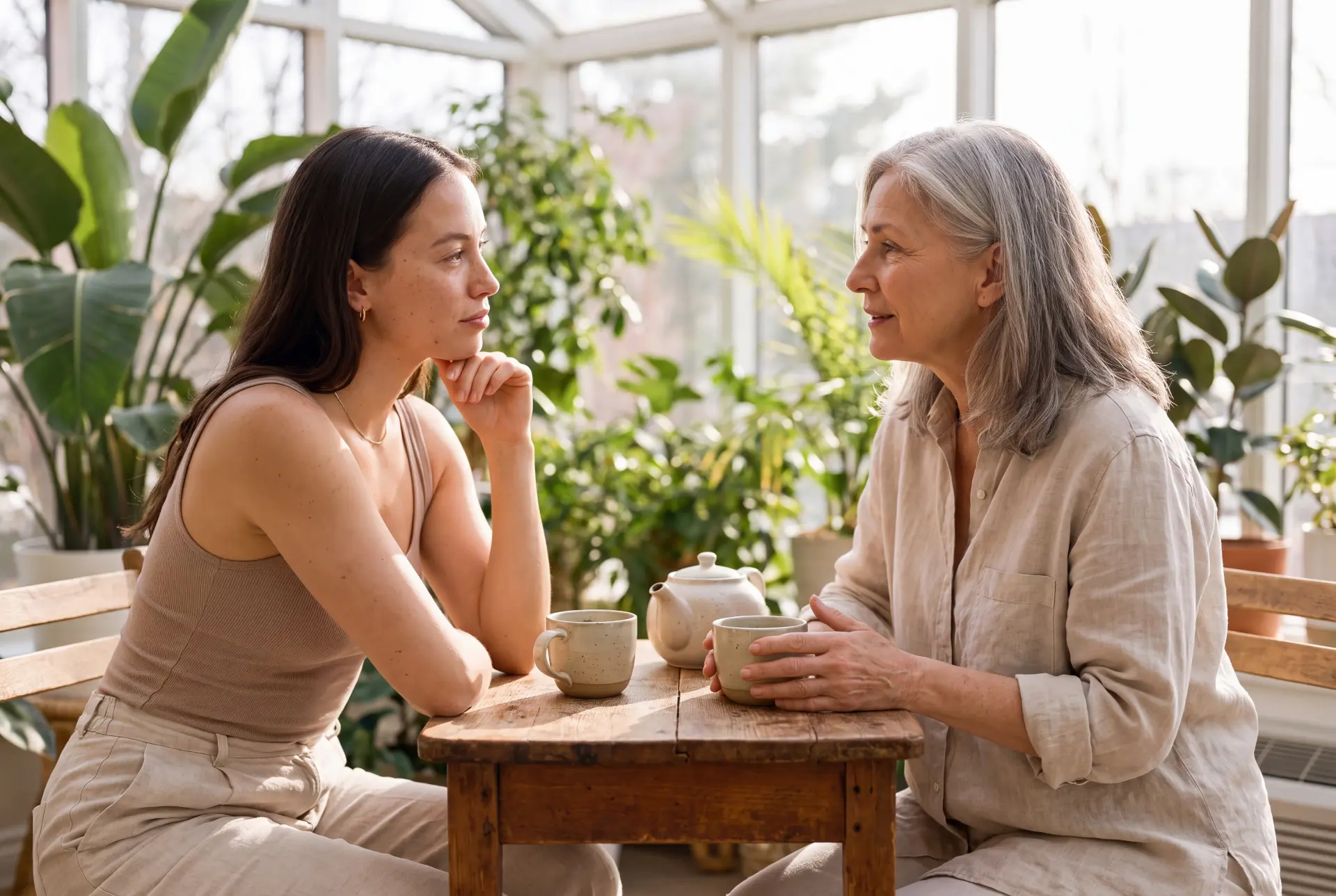 Two women talking during a skincare appointment