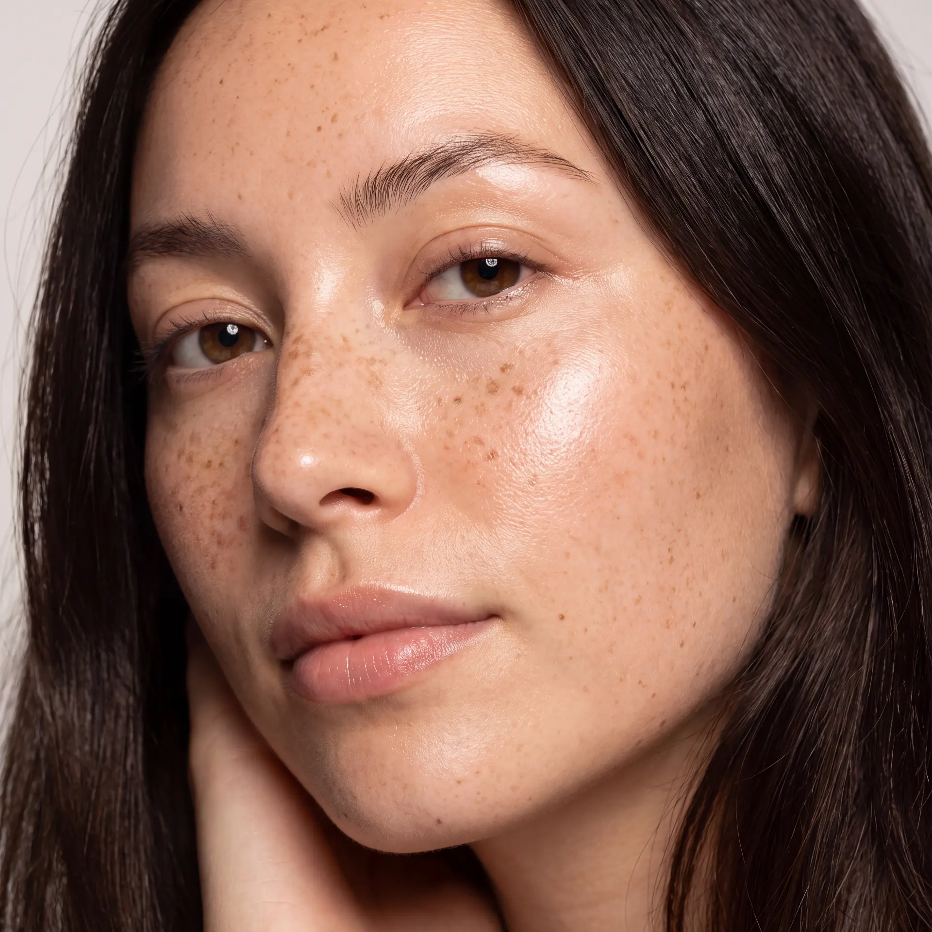 Close-up of clear, glowing skin